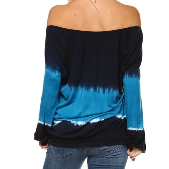 Off shoulder turquoise and navy top - Picture 3 of 5